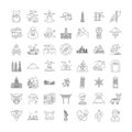 Tourism linear icons, signs, symbols vector line illustration set Royalty Free Stock Photo