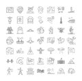 Tourism market linear icons, signs, symbols vector line illustration set Royalty Free Stock Photo