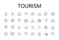 Tourism line icons collection. Travel Industry, Vacation Business, Hospitality Sector, Sightseeing Market, Excursion Royalty Free Stock Photo