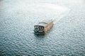 Prague, December 24, 2016: Tourism in Prague. Tourist boat sails along the Vltava river showing tourists the sights of Royalty Free Stock Photo