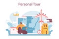 Tourism program. Agent creating travel tour and consulting