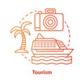 Tourism red concept icon. Hospitality industry idea thin line illustration. Journey, travel. Touristic agency service