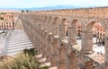 Roman aqueduct on plaza del Azoguejo in Spain