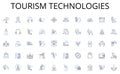 Tourism technologies line icons collection. Transport, Commute, Mobility, Transit, Public, Mass, Buses vector and linear
