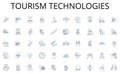 Tourism technologies line icons collection. Welcoming, Attractive, Informative, User-friendly, Responsive, Professional