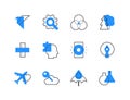 Tourism and technology color line icons set