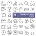 Tourism thin line icon set, holiday symbols collection, vector sketches, logo illustrations, travel signs linear Royalty Free Stock Photo