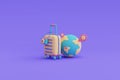 Tourism and travel concept,eath with yellow suitcase and camera,holiday vacation,Ready for travel,3d render