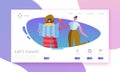 Tourism and Travel Industry Landing Page. Summer Traveling Holiday Vacation with Flat People Characters Website Template Royalty Free Stock Photo