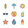 Tourism travel time summer icons set Royalty Free Stock Photo