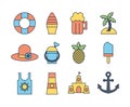 Tourism travel time summer icons set Royalty Free Stock Photo