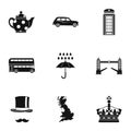 Tourism in United Kingdom icons set, simple style