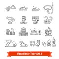 Tourism and vacation recovery. Thin line icons set