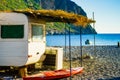 Caravan trailer on sunny beach