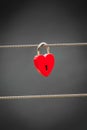 Red love lock padlock on bridge outdoor Royalty Free Stock Photo