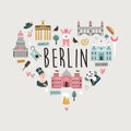 Tourist abstract design with famous destinations and landmarks of Berlin.