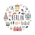 Tourist abstract design with famous destinations and landmarks of Berlin.