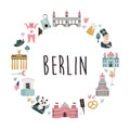 Tourist abstract design with famous destinations and landmarks of Berlin.