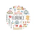 Tourist abstract design with famous destinations and landmarks of Florence.