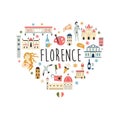 Tourist abstract design with famous destinations and landmarks of Florence.