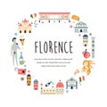 Tourist abstract design with famous destinations and landmarks of Florence.