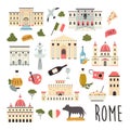 Tourist abstract design with famous destinations and landmarks of Rome