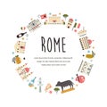 Tourist abstract design with famous destinations and landmarks of Rome