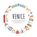 Tourist abstract design with famous destinations and landmarks of Venice.