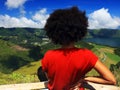 Tourist admiring the landscape in Sete Cidades