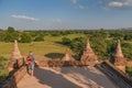 Tourist on Ancient pagoda in Bagan, Myanmar