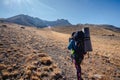Tourist ascending path to Erdzhiyas volcano