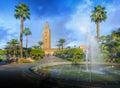 Koutoubia Mosque minaret at medina quarter of Marrakesh Royalty Free Stock Photo