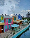 Tourist attraction European nuance in Indonesia Center Java. Colorful buildings