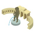 Tourist attraction icon isometric vector. Triumphal arch and statue pissing boy