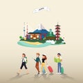 Tourist attraction landmarks in Japan illustration design Royalty Free Stock Photo