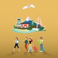 Tourist attraction landmarks in Japan illustration design Royalty Free Stock Photo