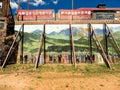 Tourist attraction old railway line with scenic background.