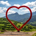 Tourist attraction Red wooden heart in village Terchova at Slovakia