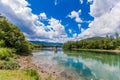 Tourist attraction romantic wooden cabin-like house on the rock at Drina river Serbia