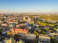 Lublin from the bird`s eye view. City view with Trinitarian tower and Lublin Cathedral. Royalty Free Stock Photo