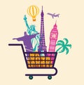 Shop travel. Conceptual vector symbol