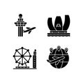 Tourist attractions in Singapore black glyph icons set on white space Royalty Free Stock Photo