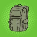 Tourist backpack green pop art style vector