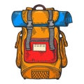 Tourist backpack line art sketch vector