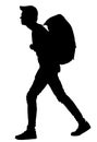 Tourist with backpack vector silhouette. Camping man traveling. Boy hiking.