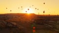 Tourist balloons over Cappadocia during the sunrise