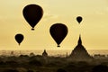 Tourist Balloons over Pagoda at Sunrise, Bagan, Myanmar Royalty Free Stock Photo