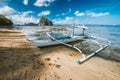 Tourist banca boat in morning light ready for island hopping trip. Nature scene of El Nido area, Palawan, Philippines Royalty Free Stock Photo