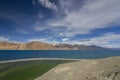 Tourist on the banks of pangong lake in ladakh, India