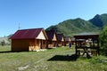 Tourist base on the banks of the mountain river Big Yaloman. altai republic